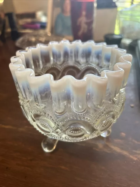 white opalescent glass  footed bowl