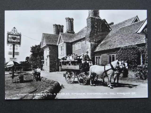 Oxfordshire KINGHAM Langston Arms Hotel & Stables HORSE & CART c1960 RP Postcard