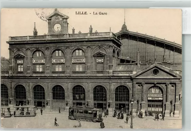 39757251 - Lille Strassenbahn Bahnhof Buffet- Hotel Feldpost WK I 15.Armee-CPS.