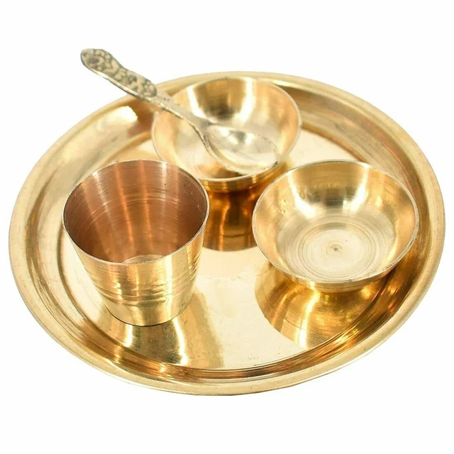 5 PCS SET Brass Ladoo Gopal Bhog Thali, Kanha ji Thakur ji Pooja/Puja ...