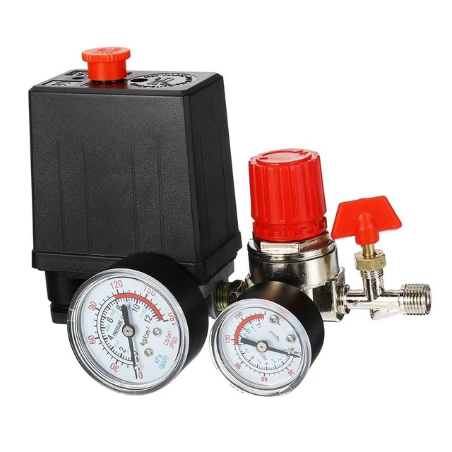 Interrupteur De Compresseur D'air 90-120 PSI 240V 16A | Avec Bouton ON/OFF Rouge | 4 Entrées Air Femelles