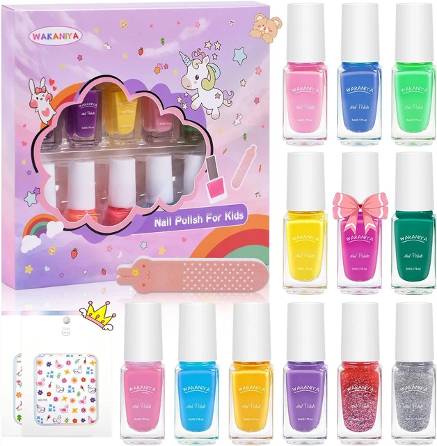 Kinder Nagellack Set, 12 Regenbogenfarben Nagellack Geschenke Set ungiftig Abziehen