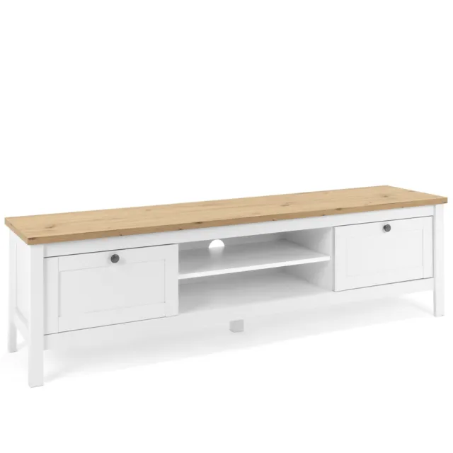 Meuble TV en Bois Lowboard Basse Tiroirs Blanc Rangement Télévision Homestyle4u