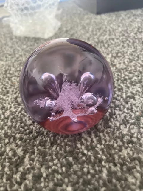 Caithness Moonflower Purple Art Glass Paperweight Signed Numbered Scotland Blown 2