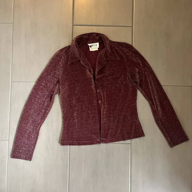 Vintage Y2K  00s A Byer Glitter Maroon Collar Cardigan Top Sz M