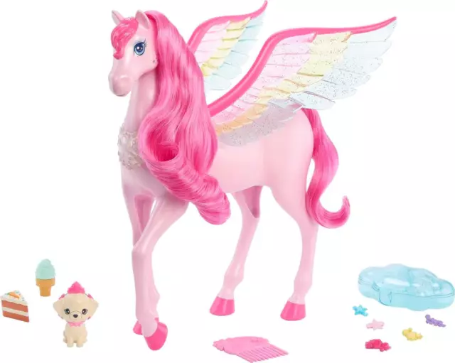 Barbie Pink Pegasus with 10 Accessories Including Puppy, Winged Horse Toys with