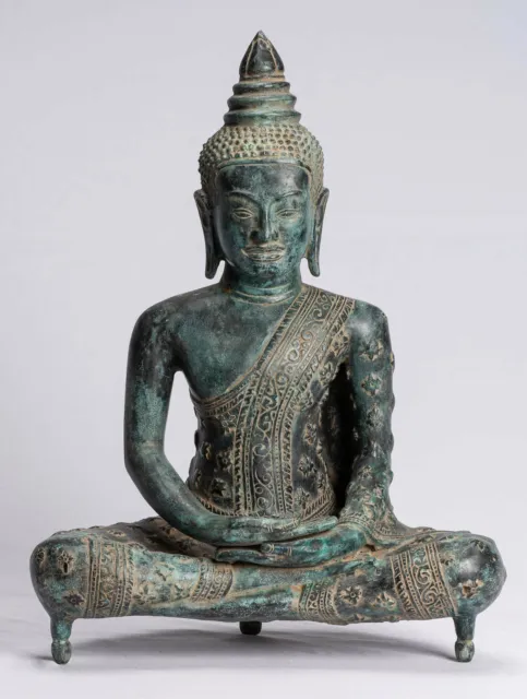 Ancien Khmer Style Bronze Assis Méditation Statue de Bouddha - 44cm/18 "