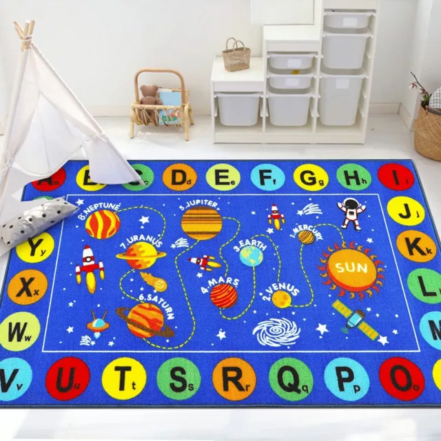 Outer Space Kids Play Rug Solar System ABC Alphabet Kids Rug Non Slip Play Mat