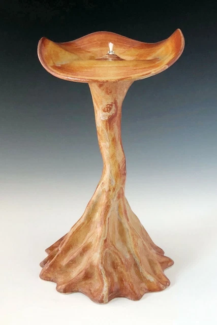 Lynn T .Studio Art Pottery 11" Golden Oil Lamp or Personal Flaming Chalice