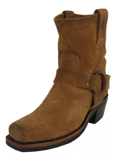 $298 Frye Womens Harness 8R Pull On Square Toe Boots, Tan, US 6