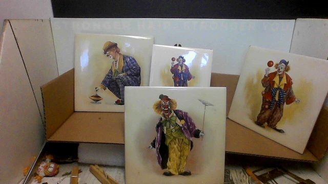 lot of vintage clowns (4) ceramic tiles made in spain
