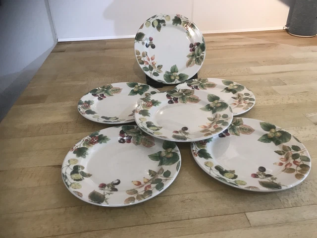 cloverleaf pottery Country Fruits 6 Tea / Side Plates 7 “ Dia