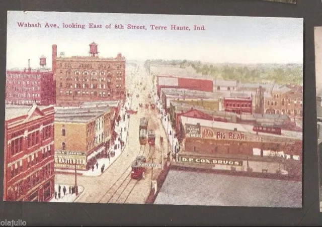 Vtg Postcard Wabash Ave East of 8th Street Terre Haute Ind Indiana Early IN