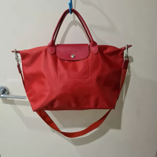 Longchamp Le Pliage Neo Top Handle Bag Tote Detach Crossbody Strap Vibrant Red