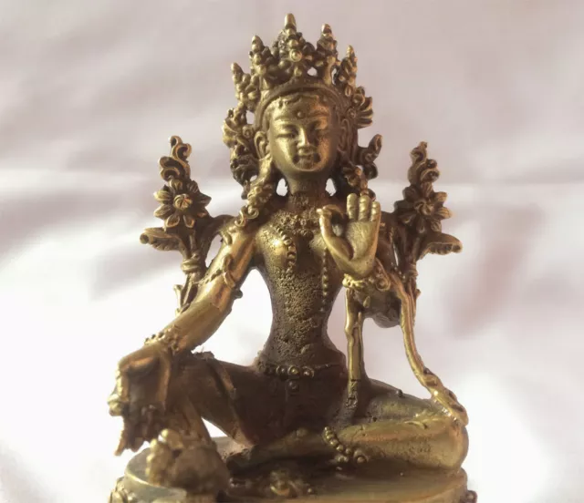 Tibetan Green Tara Statue 4" Height 2