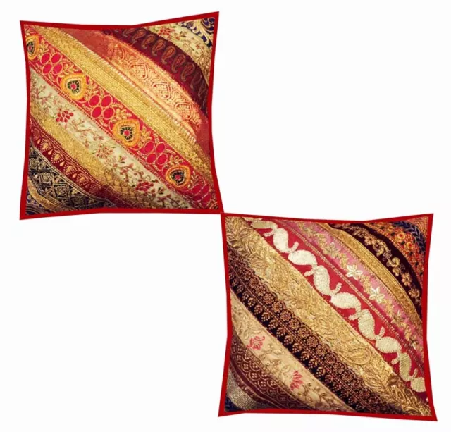 33% Off 16"-2 Stunning Vintage Sari Kundan Moti Bead Throw Cushion Pillow Covers