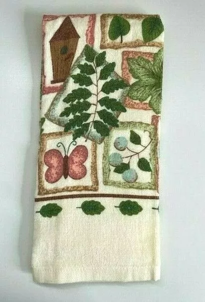 Vintage Revere Mills Kitchen Towel - birdhouse butterfly leaves