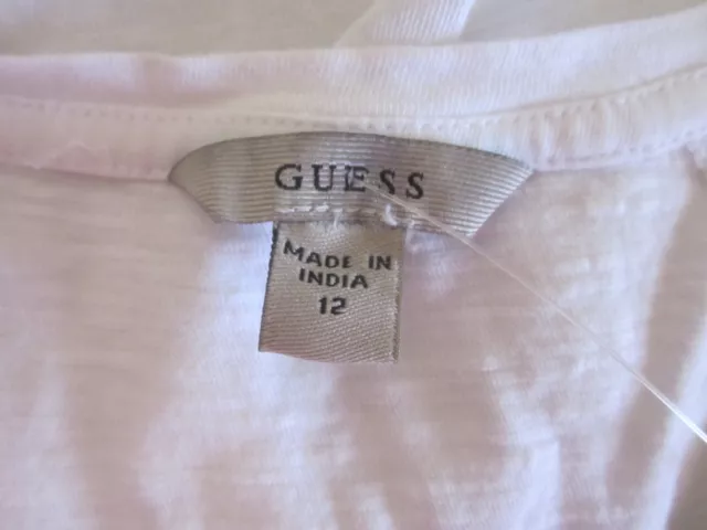 GUESS Girls White Lace Front Short Sleeve Shirt w/ Sequin G Logo Sz 12 3