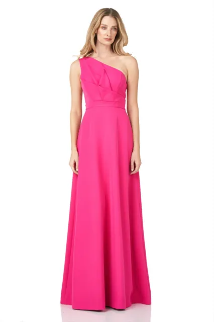 Kay Unger New York Stretch Crepe One Shoulder Gown Maxi Dress Pink Size 8