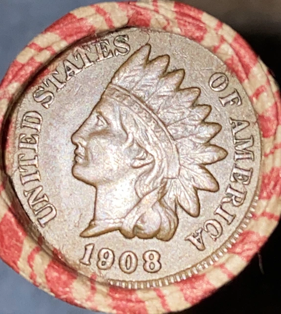 1 US Lincoln Wheat Cent Penny Roll 1908 IHC/1909 VDB (50 Coins) Old Vintage