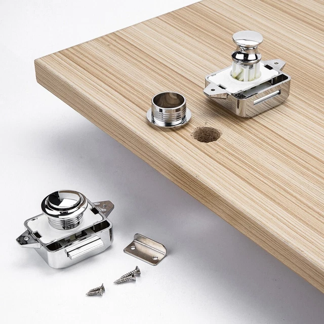 Verrou à Bouton Poussoir Pour Tiroir De Bateau Ou Véhicule - Finition Nickel Mat, Neuf