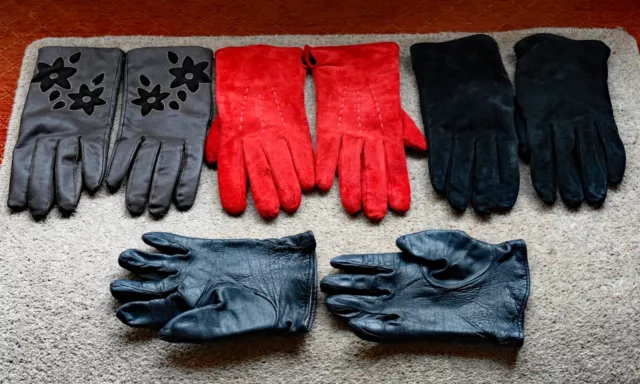 Ladies Leather & Suede Gloves. 4 Pairs. Medium