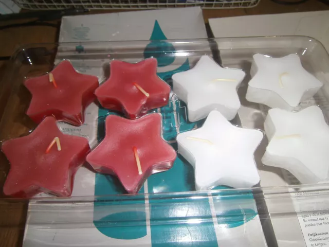 Partylite Box of 8  2 1/2 inch Pink / White Floating Star Candles