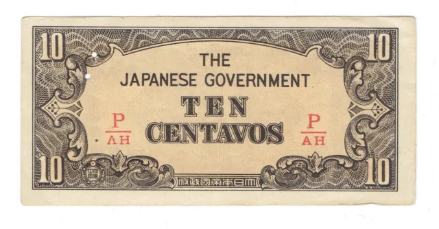 WWII Japanese Occupation Invasion Banknote - Ten Centavos - 1940's (P/AH)