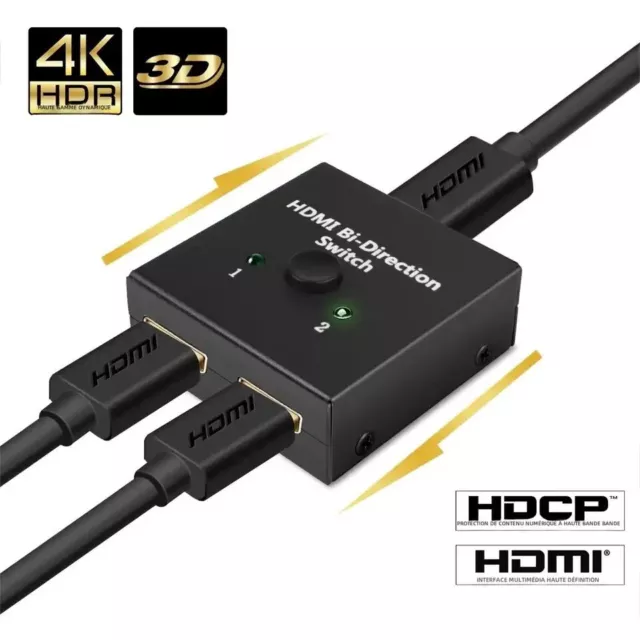 Commutateur HDMI 4K Switch Répartiteur Splitter Multiprise 2 Port Bidirectionnel