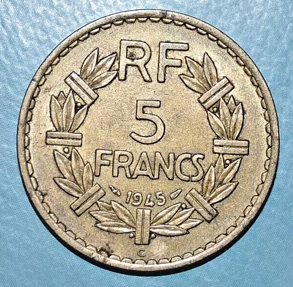 5 Francs Lavrillier 1945 C Bronze Alu Bel Etat