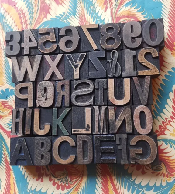 Wooden Letterpress Printing Blocks Complete Mixed Alphabet + Numbers & Ampersand