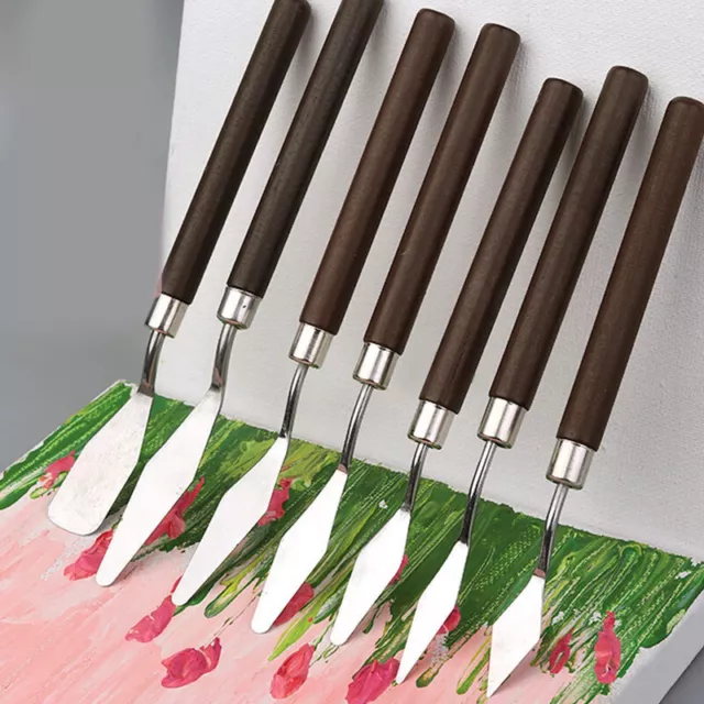 Juego de 7 cuchillos paleta de espátula artista de metal, aplicar óleo acrílico arte pintura lienzo