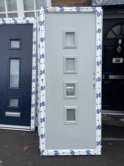 Brand New Stunning Silver Grey Composite Door In A White Frame- 885 X 2120 mm