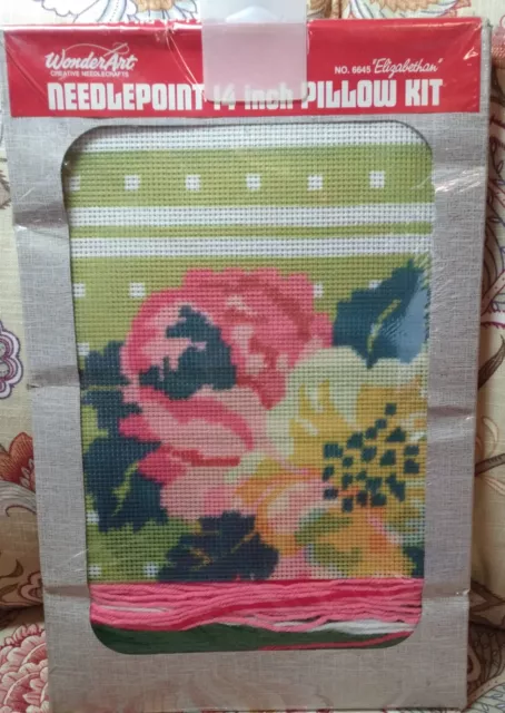 WonderArt Needlepoint Elizabethan Floral Wool Pillow KIT 2