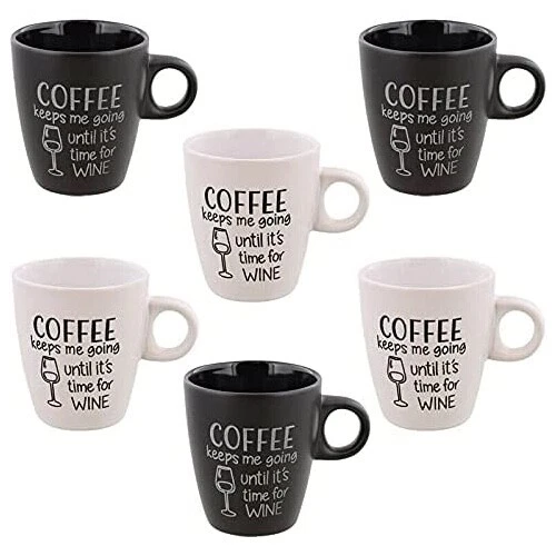 Kaffeebecher 6 Stück Coffee Tassen 200ml Wine Schwarz & Weiß Kaffee Becher Tasse