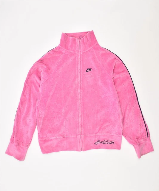 NIKE Girls Velvet Tracksuit Top Jacket 12-13 Years Large Pink Cotton AK05