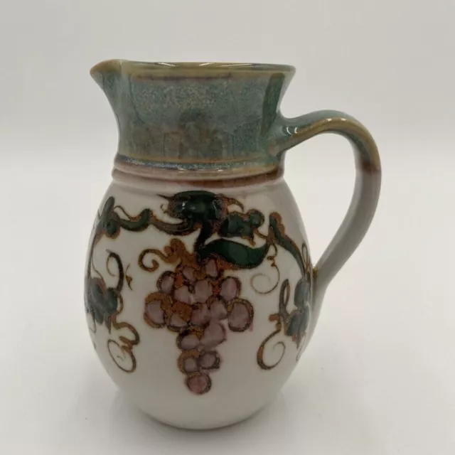 Vintage Jensen Turnage Pottery 5.25" Pitcher Grape Vines Lenexa, VA Signed