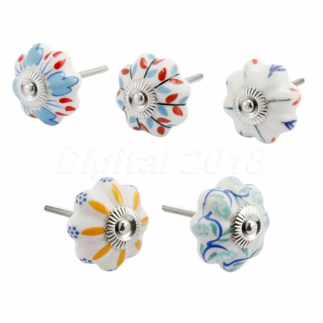 Ceramic Pumpkin Knobs Handles Cabinet Drawer Door Hand Painted Flower Leaf Pulls