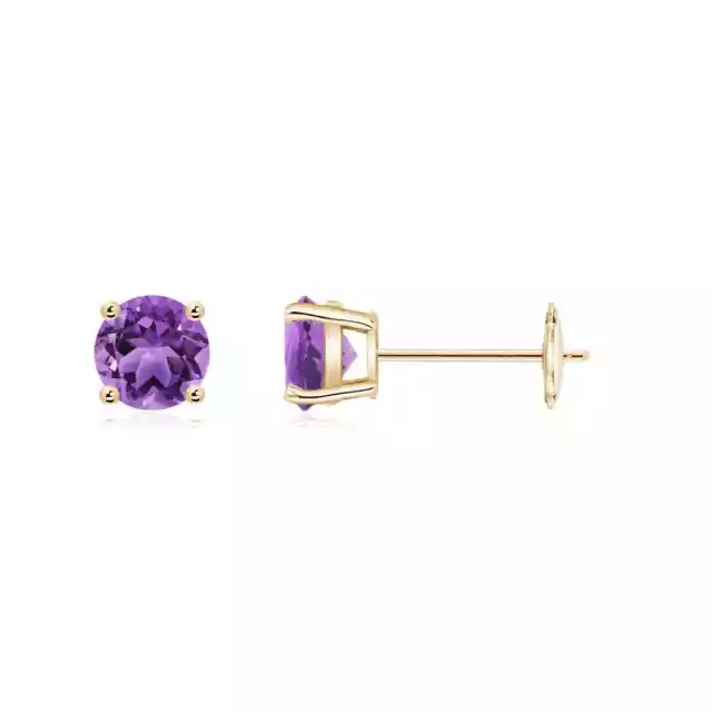 ANGARA Natural Round Amethyst Stud Earrings in 14K Yellow Gold (AA, 5mm)