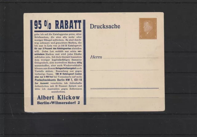 Dt. Reich Privat-Ganzsache Karte Albert Klickow Berlin-Wilmersdorf #1102353