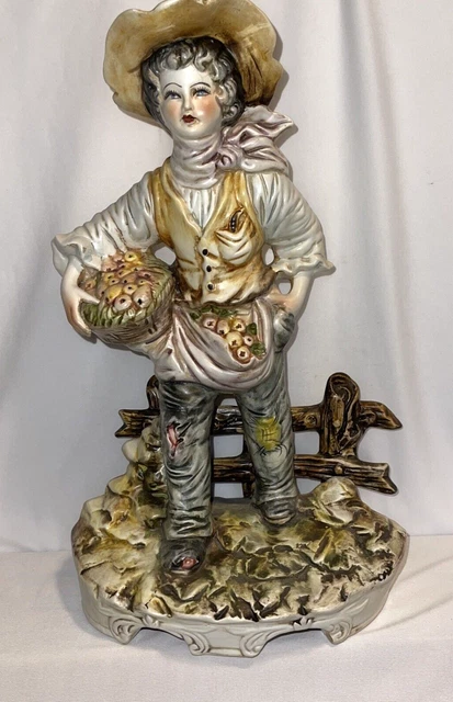 Vintage Figurine Italy Capodimonte Porcelain Boy w/Fruits Figurines Ststues