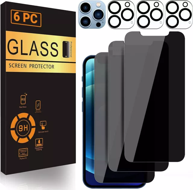 6X iPhone 15 14 13 12 11 Pro Max Tempered Glass Privacy Screen Protector Camera