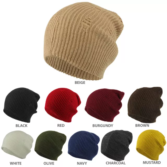 Vintage Frayed Pattern Knit Deep Slouchy Beanie - FREE SHIP