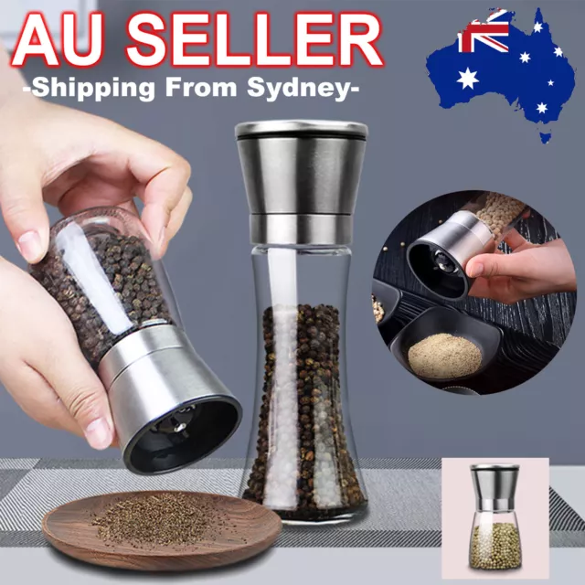 2pcs Stainless Steel Salt and Pepper Grinder of Premium Brushed Mill 5 Grade AU