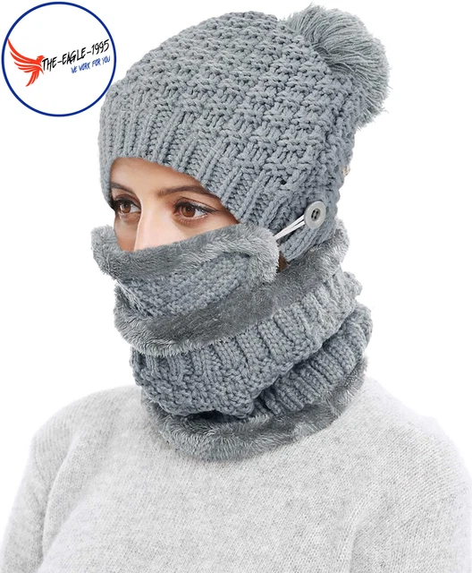 Gorro de invierno para mujer con bufanda y máscara sombrero gorro de punto calid