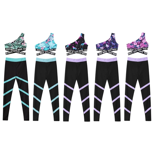 Set tuta bambina top con pantaloni lunghi abbigliamento sportivo ginnastica