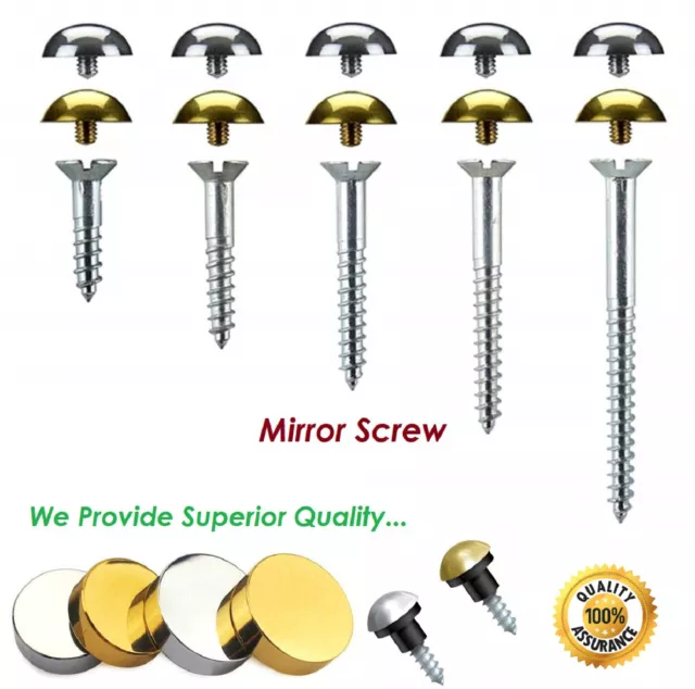 Mirror Screws Brass Or Chrome Caps (1 Inch - 2 Inch) (4 Cap Styles)