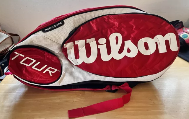 Red WILSON TOUR Tennis Bag 6 Pack with ThermoGuard MoistureGuard-EUC!
