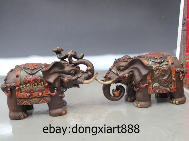 16" China Wucai Porcelain Dragon Bat Ruyi wealth Fengshui Animal Elephant Statue