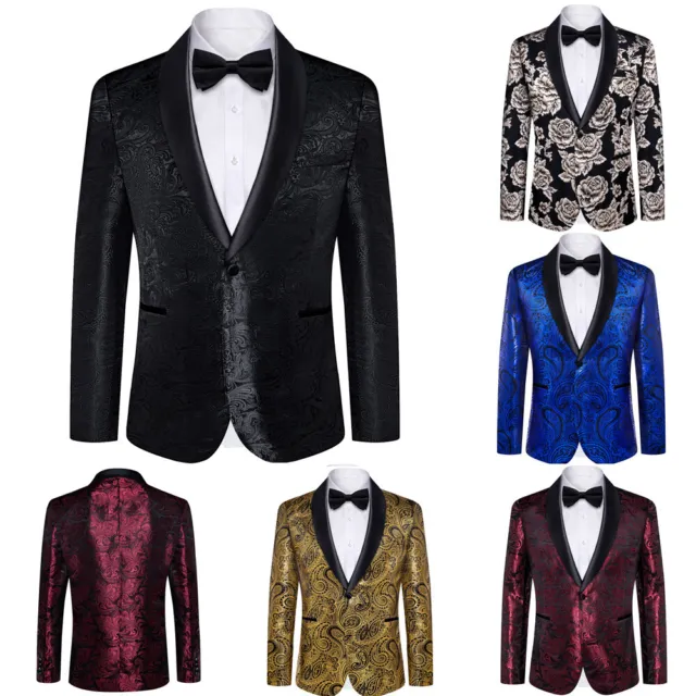 Men's Paisley Suit Jacket Blazer Stylish One Button Slim Fit Floral Tuxedo Party